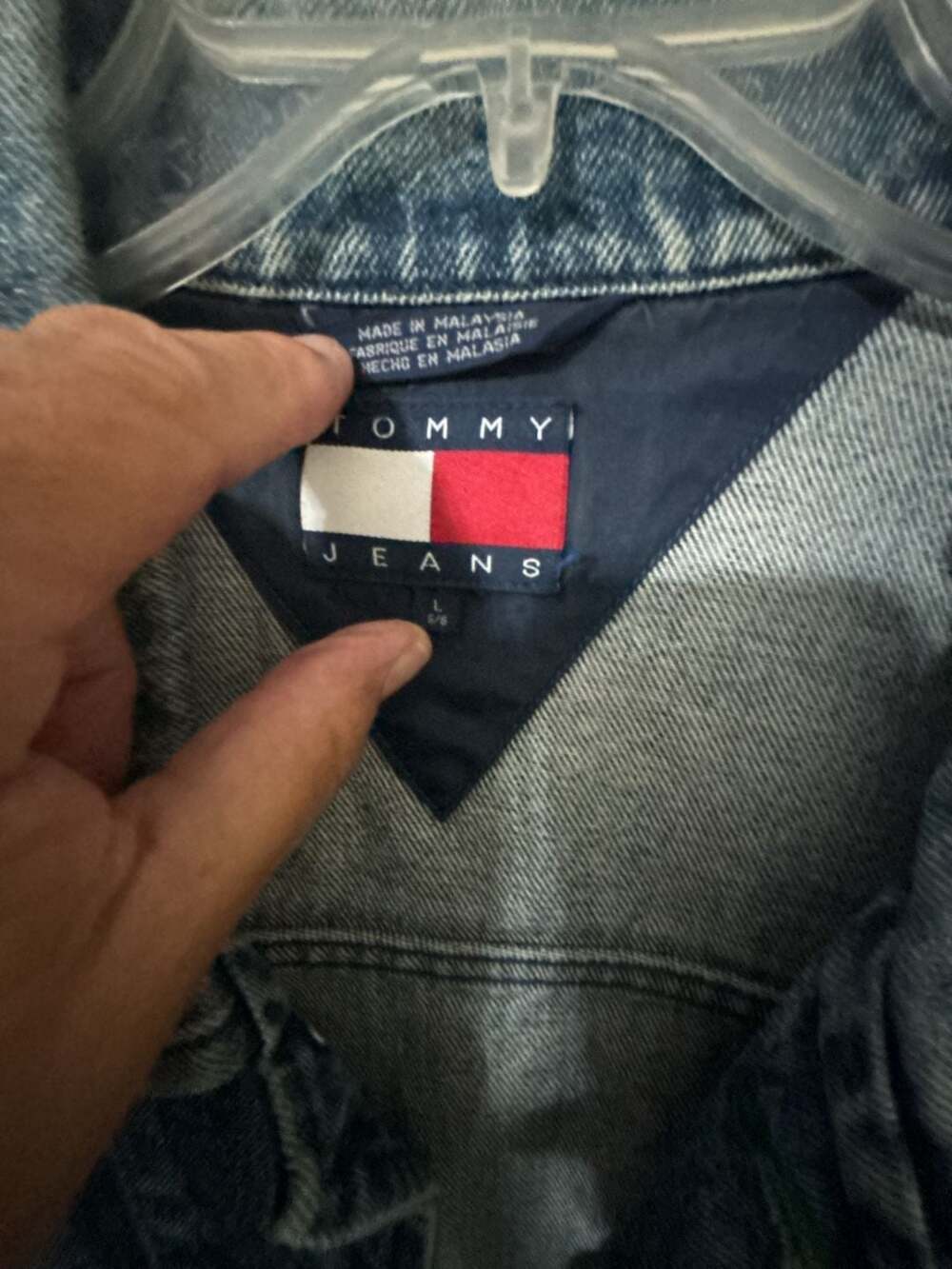 Tommy Jeans Denim Jacket Size L Blue Logo Hem